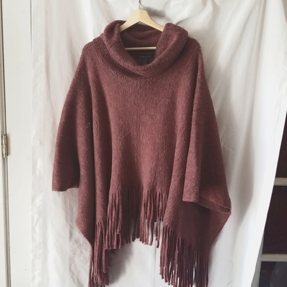 Mauve/rose fringe poncho warm fleece size L